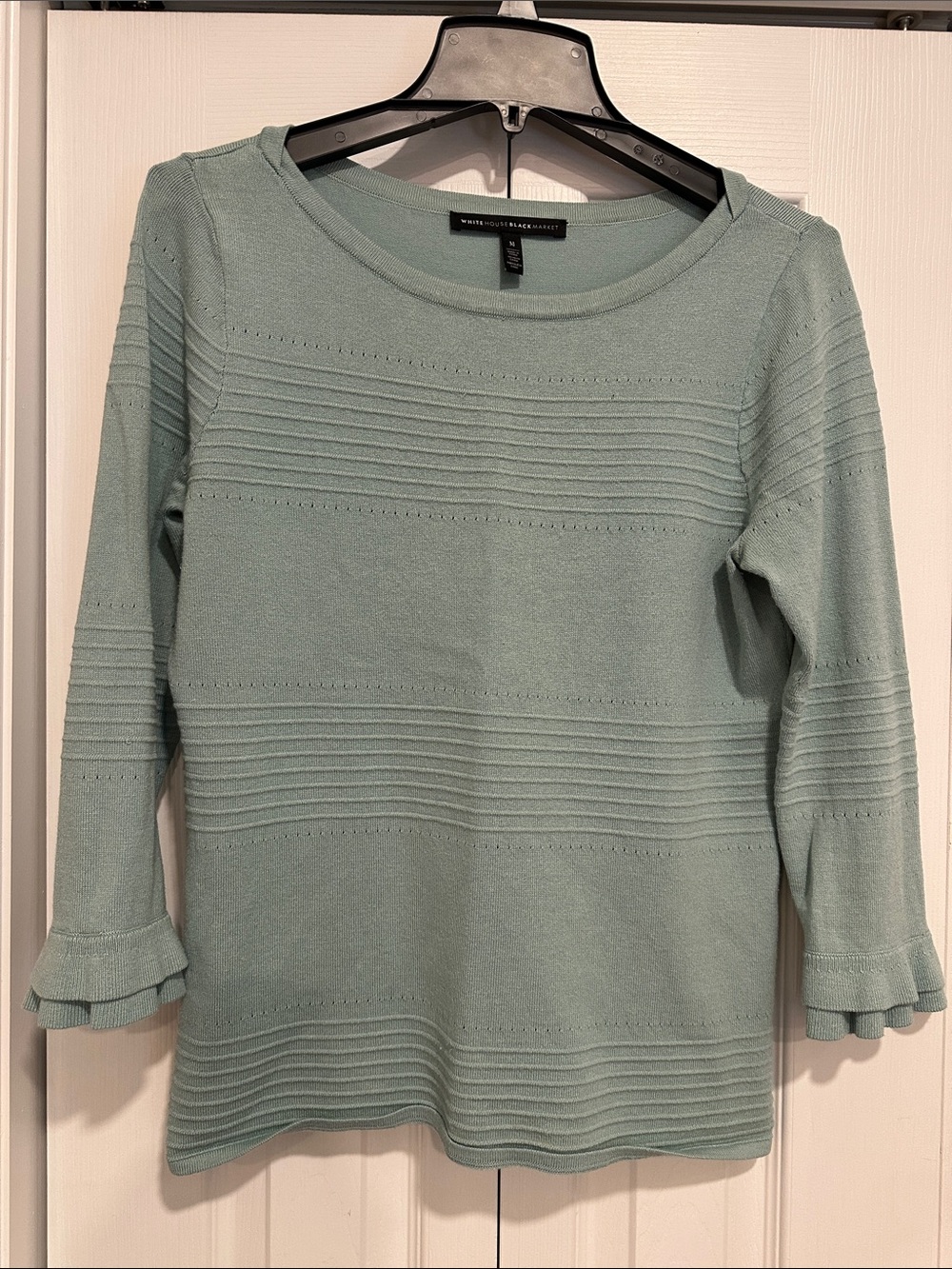 White House Black Market Seafoam Textured Ruffle Cuff Long Sleeve Top
